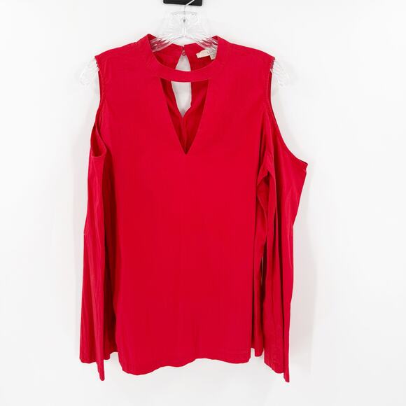 Loft Red Cold Shoulder Cotton Blend Long Sleeve Unlined Blouse Women's Medium - Picture 1 of 11